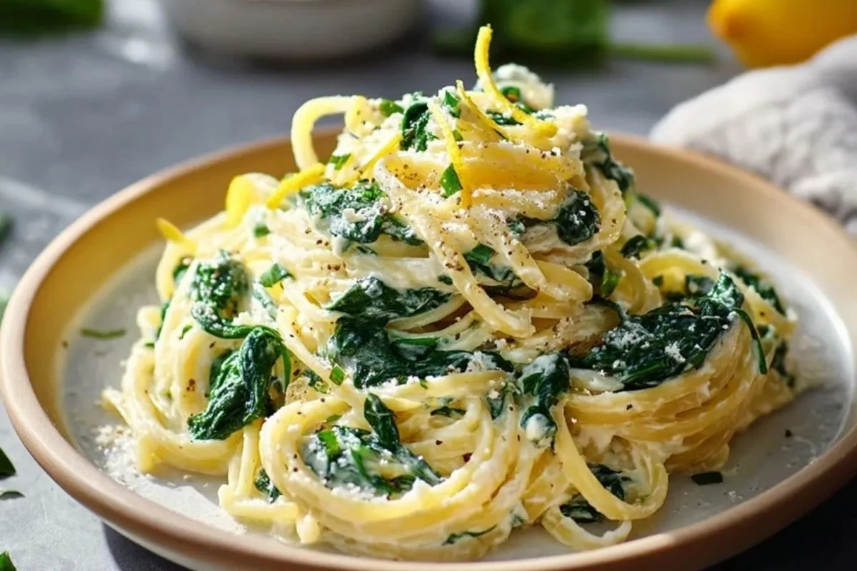 Zitronen-Ricotta-Pasta mit Spinat