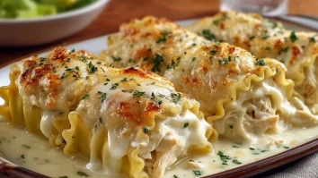 Einfache Hähnchen Alfredo Lasagne-Röllchen