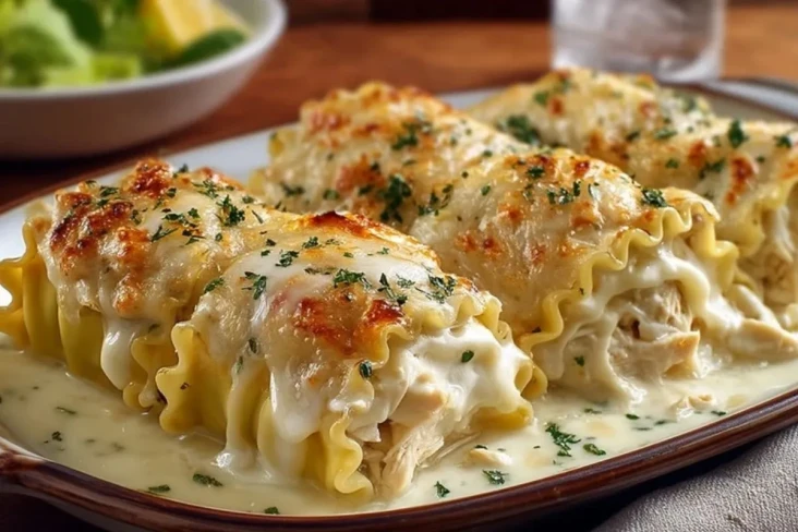 Einfache Hähnchen Alfredo Lasagne-Röllchen