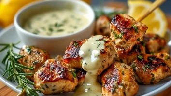 Gegrillte Hähnchenstücke mit Cremiger Knoblauchsauce