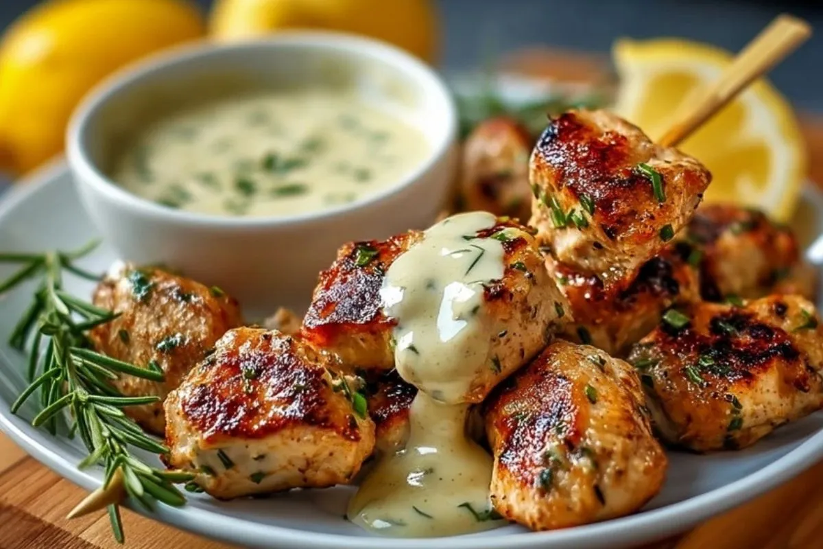 Gegrillte Hähnchenstücke mit Cremiger Knoblauchsauce