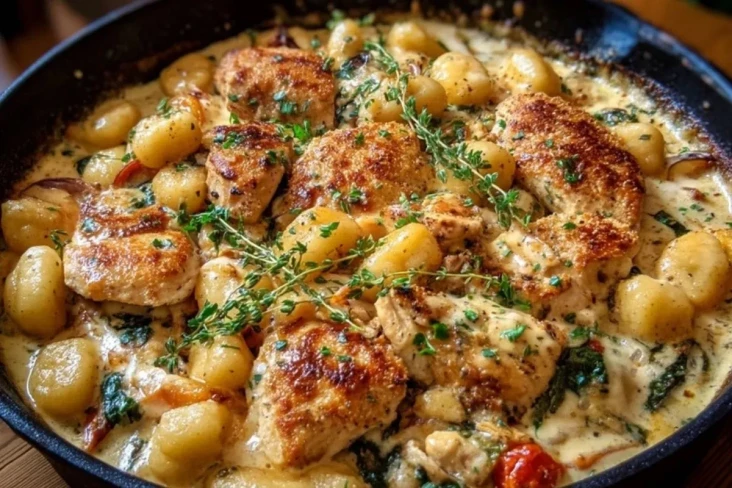 Herzhafter Knoblauchhühnchen-Gnocchi-Pfanne