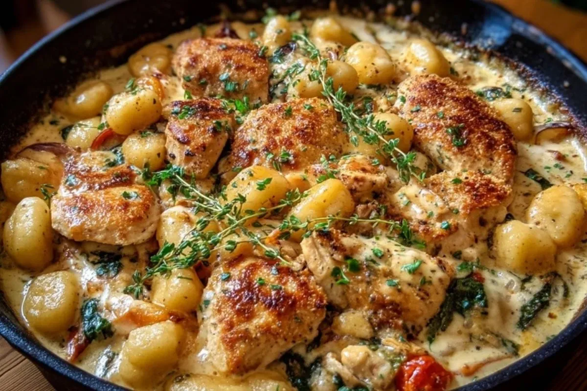 Herzhafter Knoblauchhühnchen-Gnocchi-Pfanne