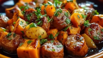 Honig-Knoblauch-Wurst mit Süßkartoffeln