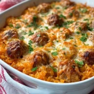 Käse-Hackbällchen-Reisauflauf