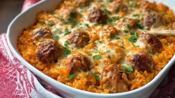 Käse-Hackbällchen-Reisauflauf