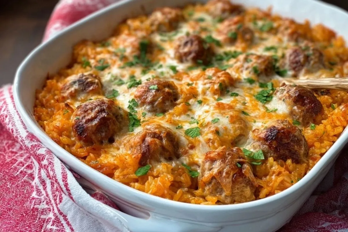 Käse-Hackbällchen-Reisauflauf