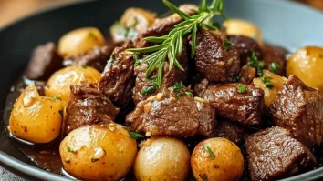 Langsam Gekochte Knoblauchbutter Rinderbissen Mit Kartoffeln