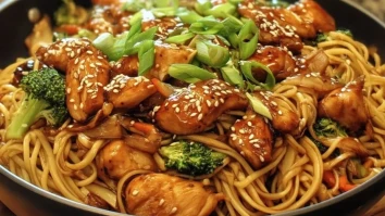 Leckere Teriyaki-Nudeln mit Hähnchen