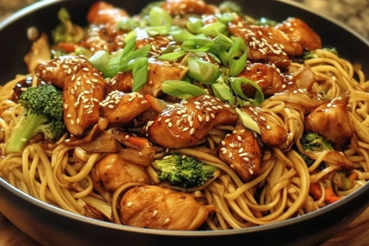 Leckere Teriyaki-Nudeln mit Hähnchen