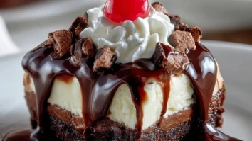 Schokoladen-Brownie-Cheesecake mit heißer Schokoladensauce