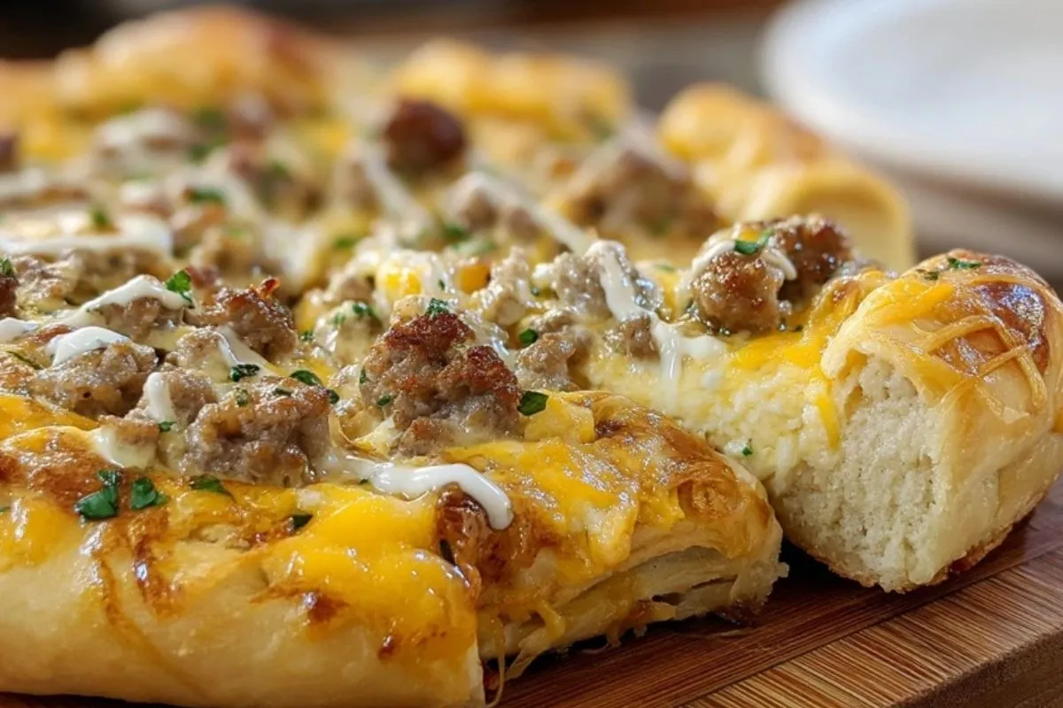 Würzige Wurstsoßen-Croissant-Rollen-Frühstückspizza