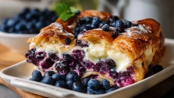 Blaubeer-Frischkäse-Croissant-Auflauf