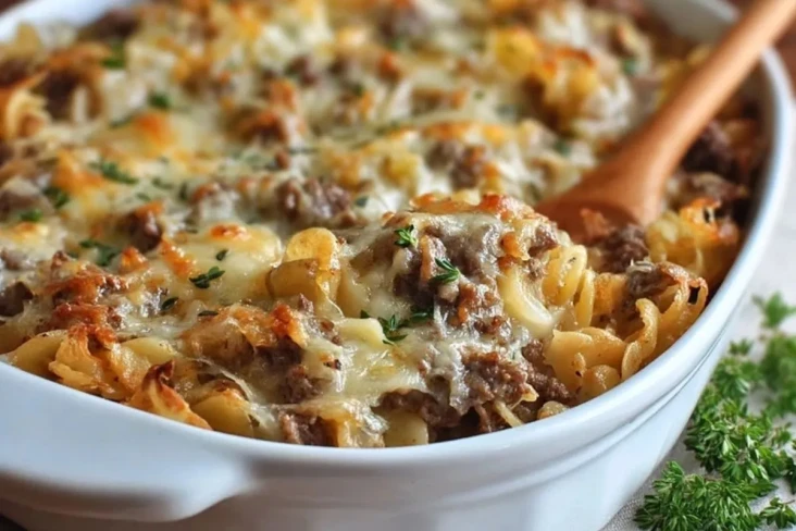 Einfacher Französischer Zwiebel-Rindfleisch-Auflauf