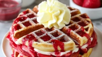 Erdbeer-Käsekuchen gefüllte Waffeln