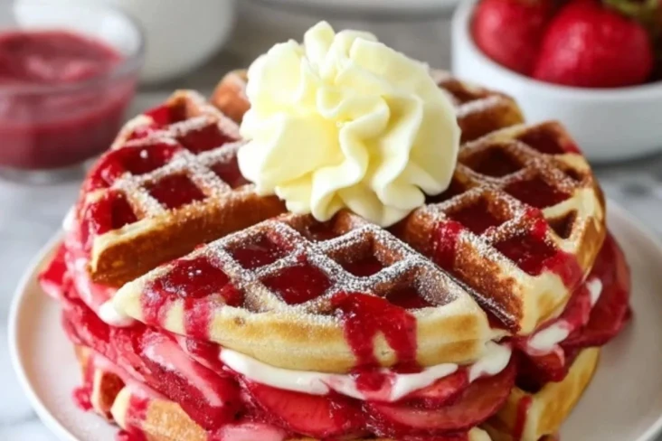 Erdbeer-Käsekuchen gefüllte Waffeln