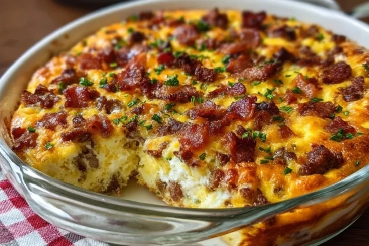 Frühstücksauflauf mit Wurst und Speck