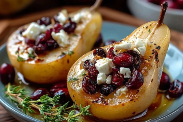 Gebackene Birnen mit Feta, Honig und Cranberries