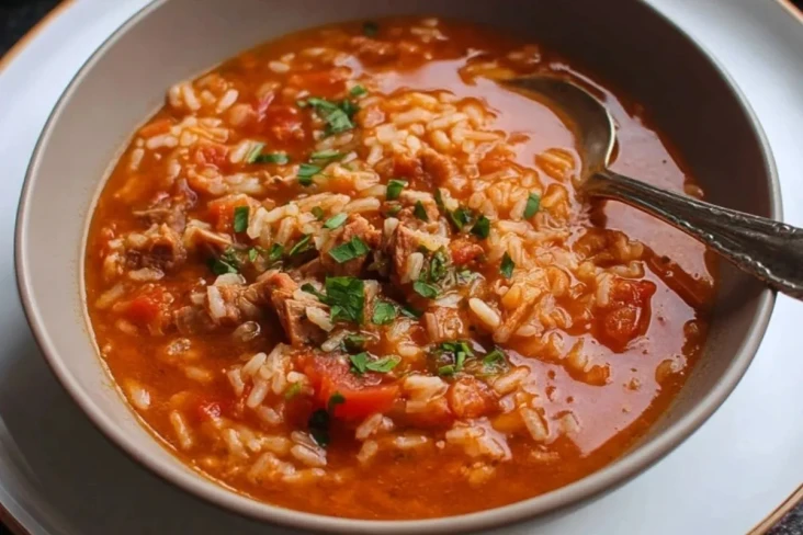 Herzhafte Tomaten-Reis-Suppe