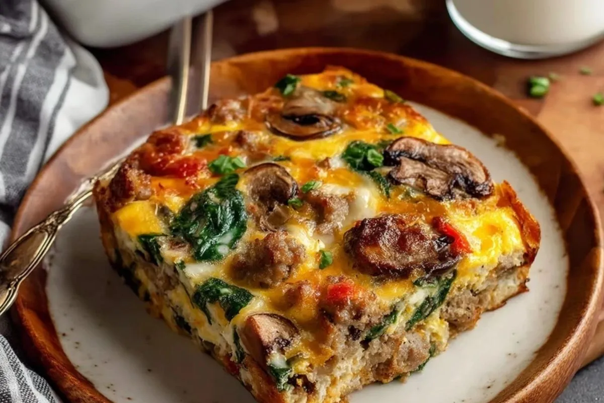Herzhafter Wurst-Spinat-Pilz-Ei-Auflauf