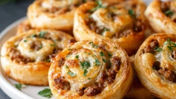 Käse-Blätterteig-Würstchen-Schnecken