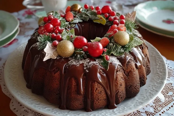 Schokoladen-Gugelhupf-Weihnachtskranz