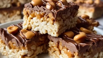 Snickers Rice Crispy Treats: Snickers Rice Crispy Riegel
