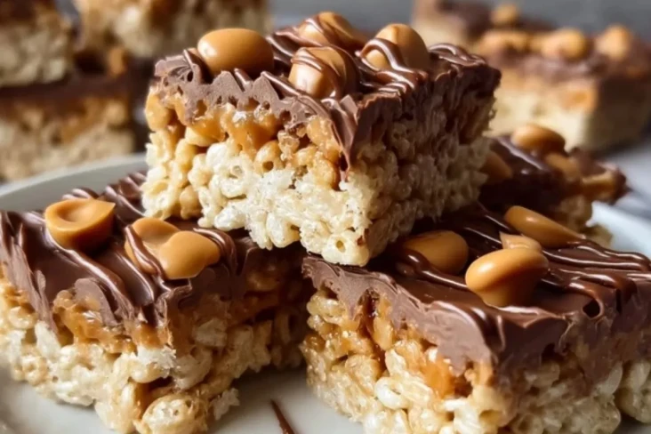 Snickers Rice Crispy Treats: Snickers Rice Crispy Riegel