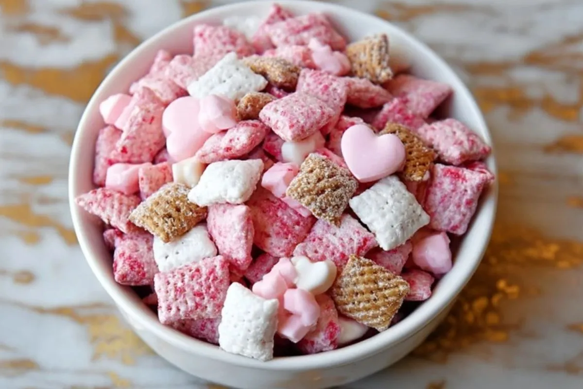 Valentinstag Erdbeer Cheesecake Puppy Chow